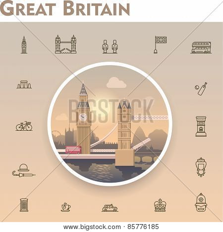 United Kingdom travel icon set