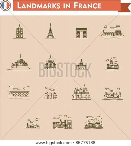 France landmarks icon set