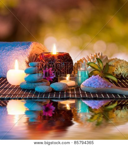 preparation for massage and relaxation in the garden