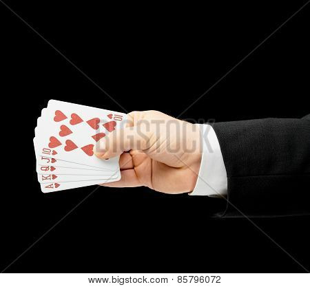 Caucasian male hand in a business suit isolated