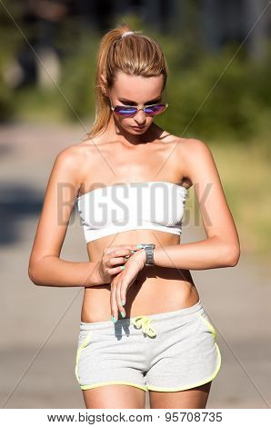 Sport Woman Checking Heart Rate