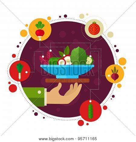Concept Banners With Flat Vegetable Icons