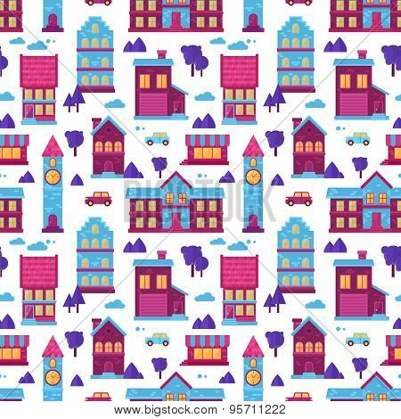 Flat City Houses Seamless Pattern