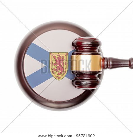 Wooden Judge Gavel And Car Keys Over Sound Box - View From Top