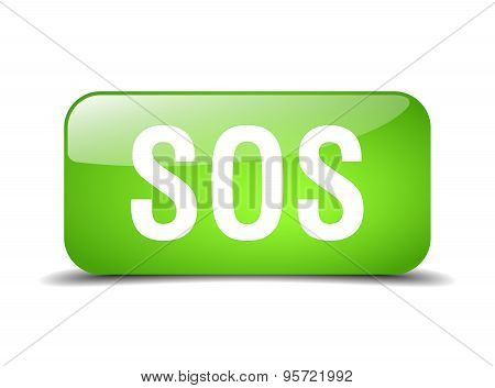 Sos Green Square 3D Realistic Isolated Web Button