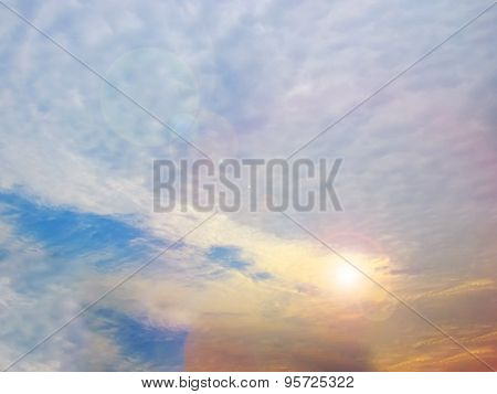 Sunset Sky Of Multiple Colors Scaterred Ray Of Sunlight