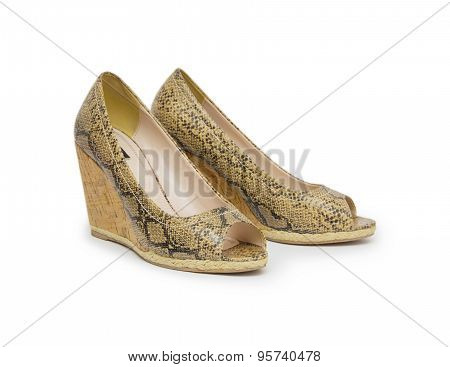 Biege High Heel Shoes Isolated On White