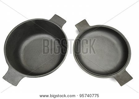 High Angle View On The Opened Cast Iron Pan Isolated