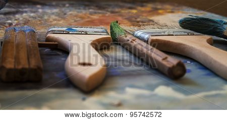 Encaustic brushes on display