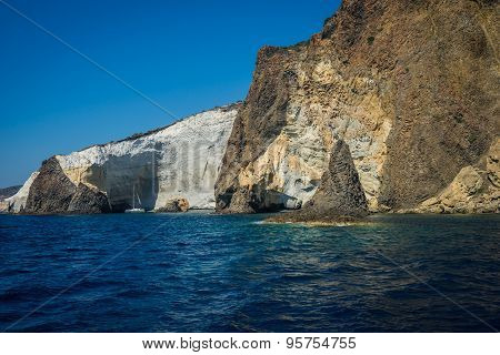 Picturesque Rocks Near Coast Of Island Milos, Greece