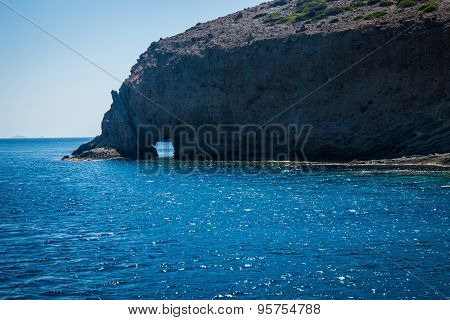Picturesque Rocks Near Coast Of Island Milos, Greece