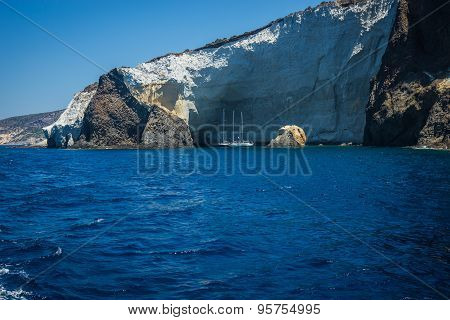 Picturesque Rocks Near Coast Of Island Milos, Greece