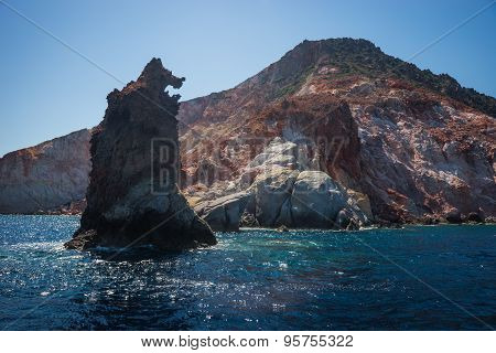Picturesque Rocks Near Coast Of Island Milos, Greece