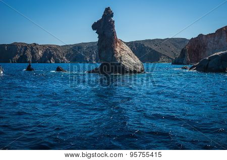 Picturesque Rocks Near Coast Of Island Milos, Greece
