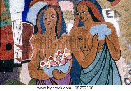 Replica Of Paul Gauguins Painting Two Haitian Women At A Wall
