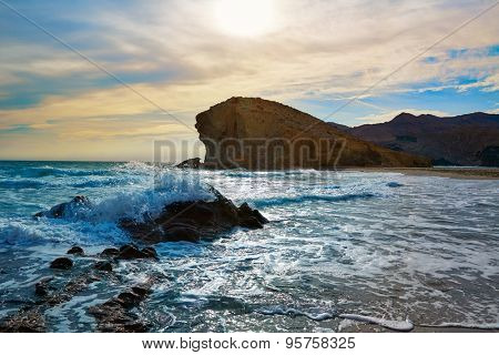Almeria Playa del Monsul beach sunset at Cabo de Gata in Spain