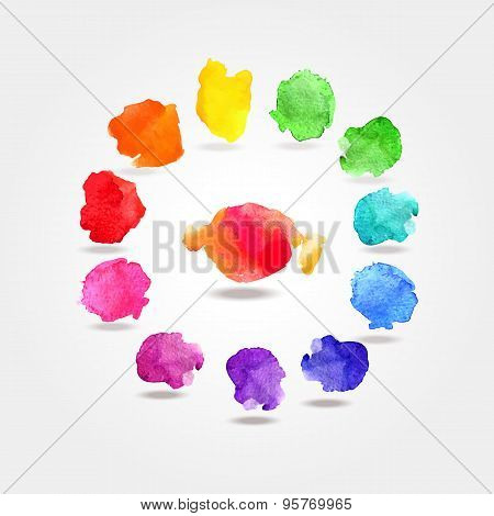 Watercolor paint rainbow circle palette