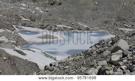 Frozen Lake On The Ngozumba Glacier