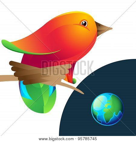 Bird Logo With Nest And Planet