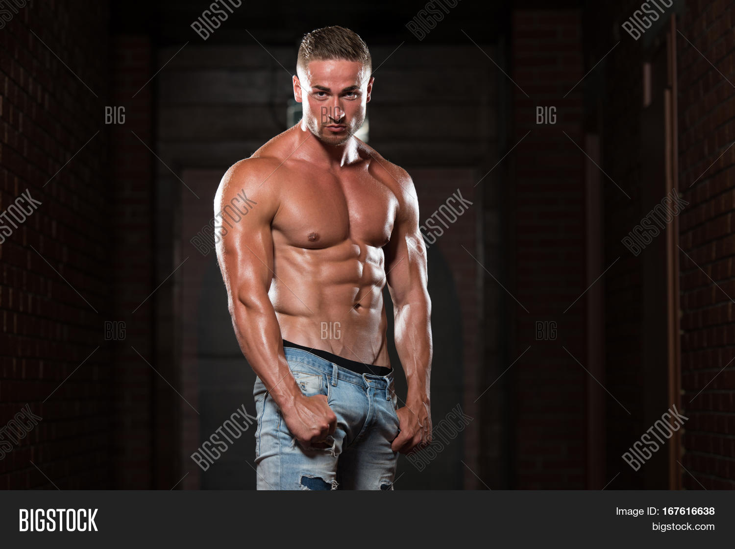 Muscular Bodybuilder Jeans Flexing Image & Photo Bigstock