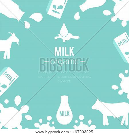Vector milk background. Dairy and yogurt icons design. Milk drops. Farm fresh products set. Dairy drinks in bottles. Flat argiculture collection.