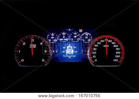 Modern Light Car Mileage On Black Background Tsi