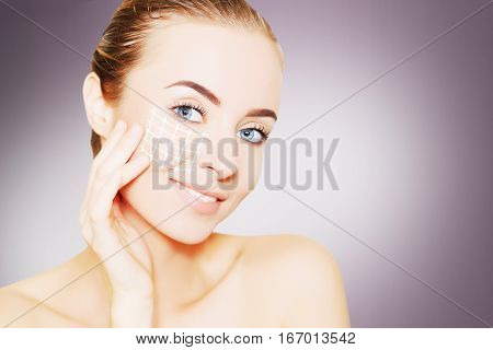 renovating skin concpet. woman face portrait with lifting marks