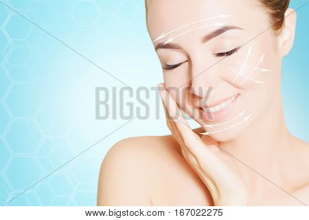 renovating skin concpet. woman face portrait with lifting marks