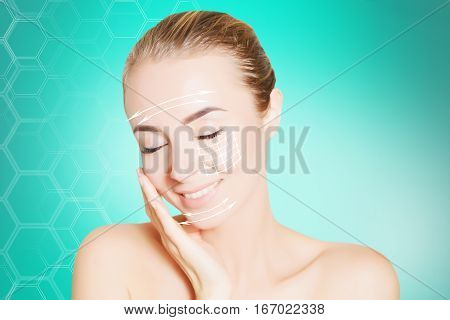 renovating skin concpet. woman face portrait with lifting marks