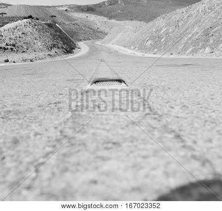 In Oman Asphalt Street White Line And Mountain Panorama