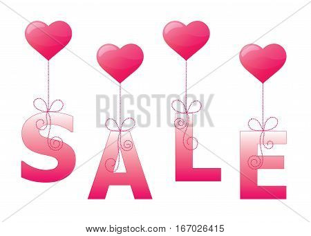 Hearts sale sign with hearts in balloon style