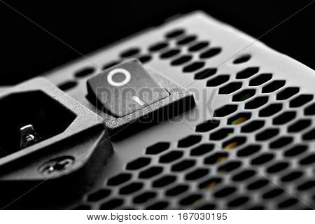 Power Supply Of A Modern Computer Button And Conector.closeup.selective Focus
