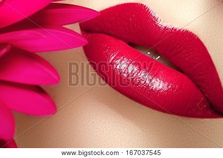 Beauty And Spa Salon. Close-up Of A Beautiful Sexy Red Lips.