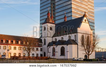 Cologne, Germany - January 20, 2017: Church of Old St. Heribert on the banks of the Rhine. St. Heribert was archbishop of Cologne.