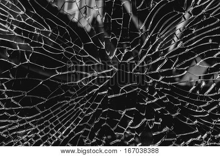Abstract background of cracked and broken glass. black and white color background