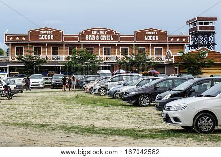 Tuaran,Sabah,Malaysia-Jan 22,2017:Sabandar Leisure Rides cowboy town in Tuaran,Sabah features are a 19th century American lodge,stables,restaurants,paddocks,riding trails & lots of horses