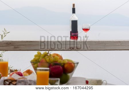 healthy breakfast in countryside, villa, greece, summmer