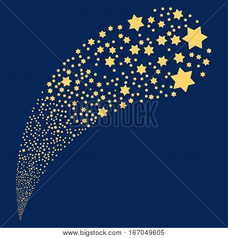 Six Pointed Star random source stream. Vector illustration style is flat yellow iconic symbols on a blue background. Object fountain organized from pictographs.