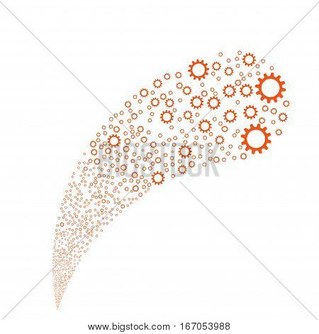 Cog random source stream. Vector illustration style is flat orange iconic symbols on a white background. Object fountain combined from design elements.