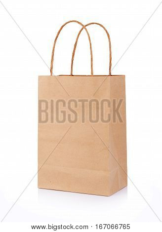 Close up Brown paper bag on white background