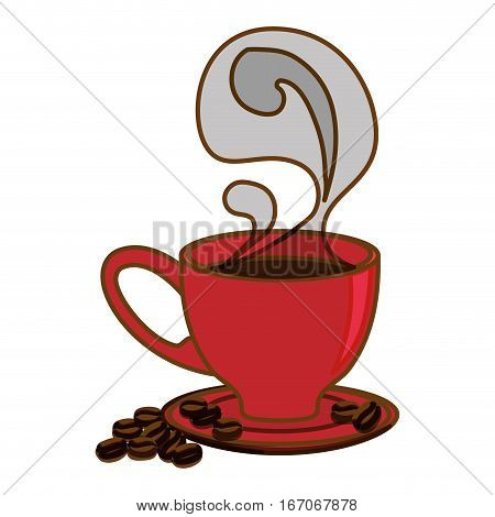 Color small cup with steam, saucer and coffee grains