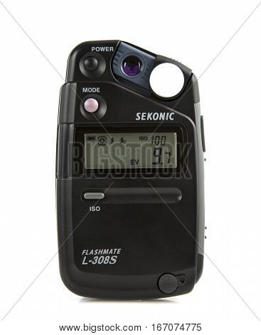 SWINDON UK - JANUARY 28 2017: Sekonic Flashmate L-308S Lightmeter on awhite background