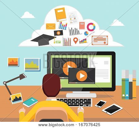 Man accessing internet contents. Internet user. Blogging. Surfing on the internet.