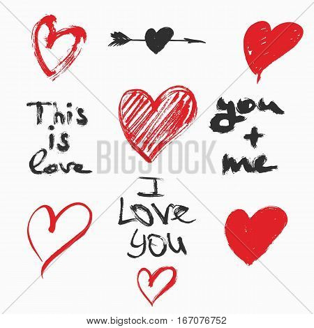 Hand Drawn Hearts By Vector Brush. Design Elements For Valentine's Day.