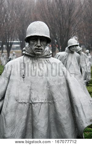 WASHINGTON DC - JANUARY 10, 2014: Korean War Veterans Memorial located in National Mall in Washington DC. The Memorial commemorates those who served in the Korean War.
