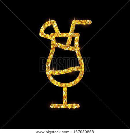 Vector illustration of golden cocktail flat icon design. Blue hawaii