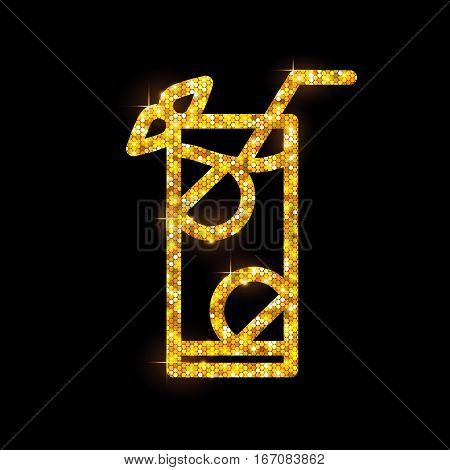 Vector illustration of golden cocktail flat icon design. Mojito