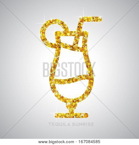 Vector illustration of golden cocktail flat icon design. Tequila sunrise