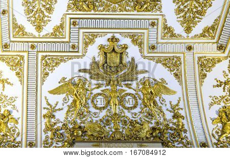 Caserta Italy - March 9, 2008: The throne room of the Royal Palace detail