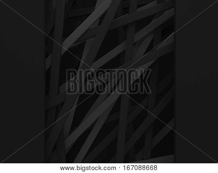 abstract black chaotic birdnest layout background 3d render